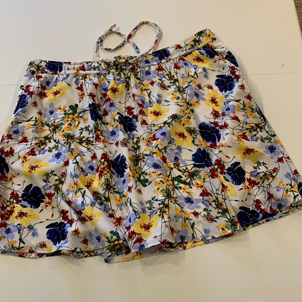Banana Republic Valerie lined mini skirt w elastic waist & drawstring tie Sz Med